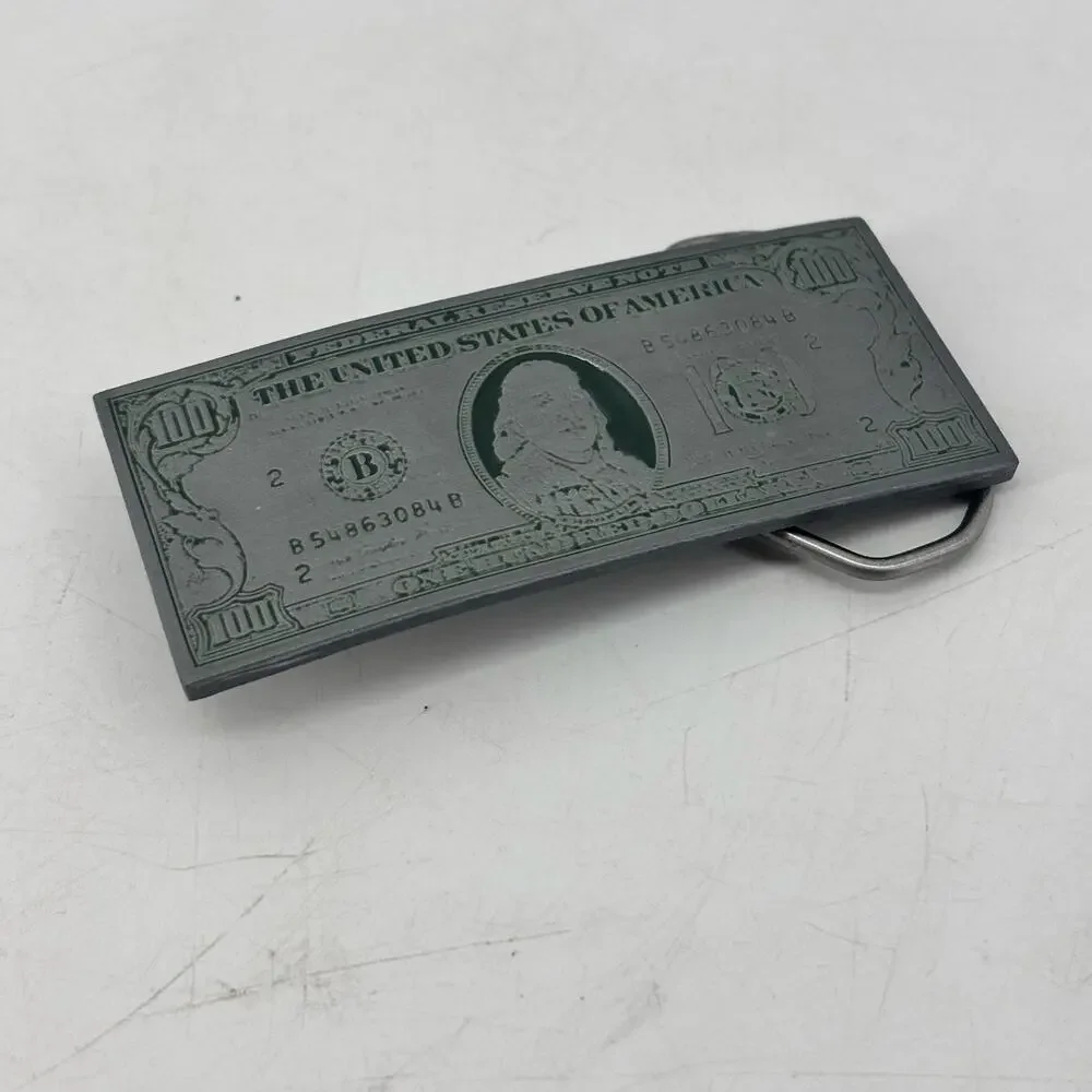 Belt Buckle 100 Dollar Bill Cash Money Bucks Benjamin Vtg 1991